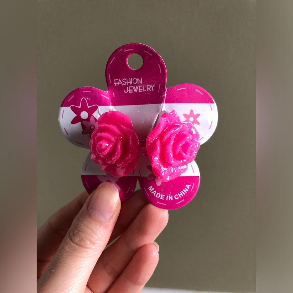 New women girls Pink Rose glitter Flower hair tie accessory (set of 2)